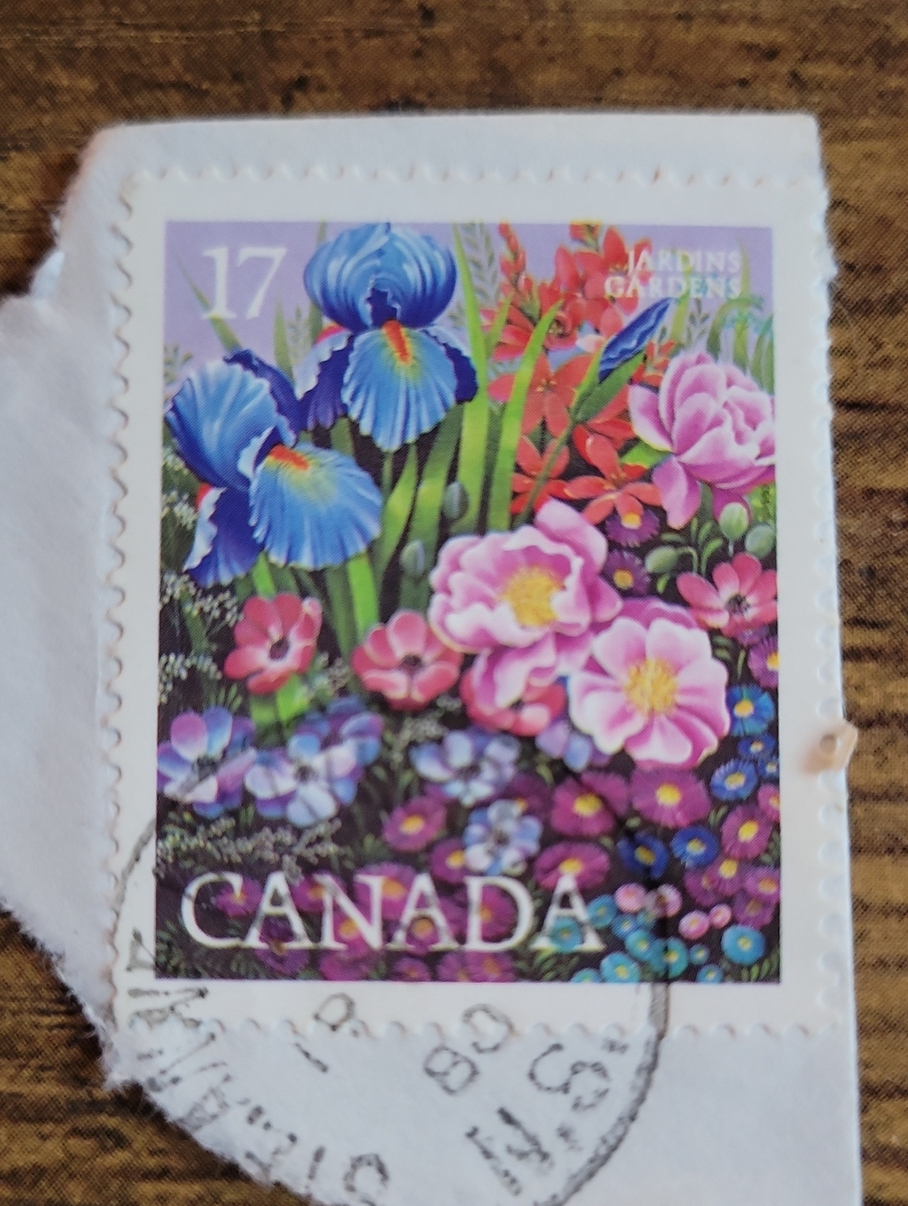 Floral Garden Postage Stamp Sticker - Pink & Blue